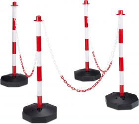 Set da 4 Paletti di Delimitazione, Barriere Eventi e Feste, Dissuasore Parcheggio, 82x112x28 cm, Rosso Bianco